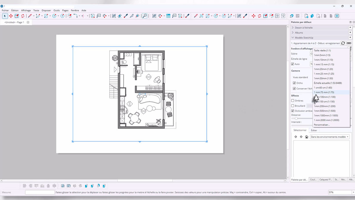 18. Mettre le plan LayOut à l'échelle et retrouver vos scènes